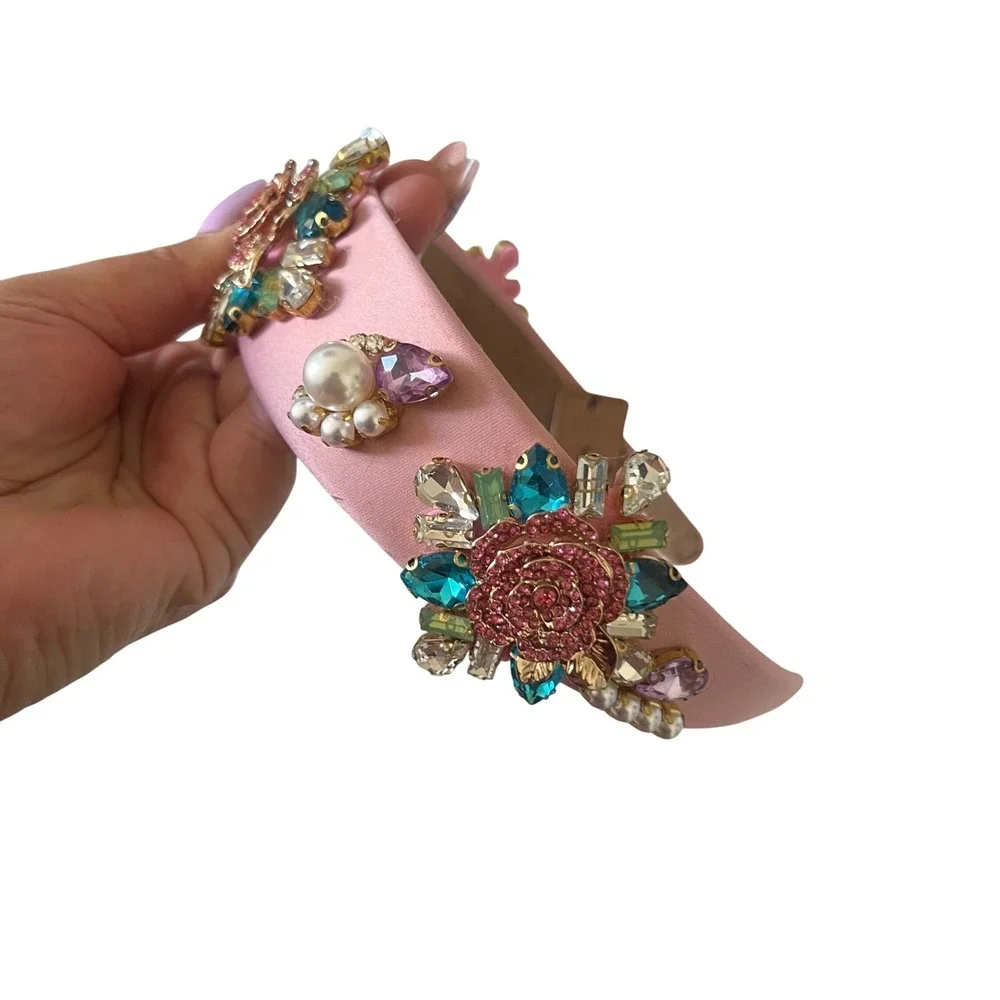 Story by Bari Women's‎ Embellished Pink Jeweled Headband Crystal Floral Pearl